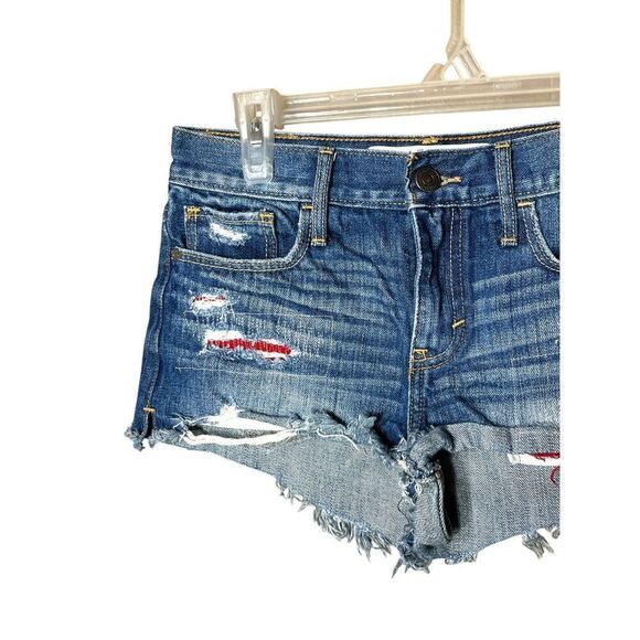 Abercrombie‎ & Fitch Y2K Flag Peekaboo Pocket Denim Shorts S 0/25 - Picture 3 of 6